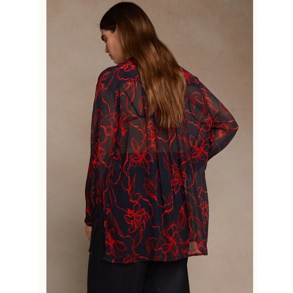Chan Luu | NWT Chiffon Floral Silk Sheer Blouse Dark Sapphire Size 1 - Picture 7 of 9